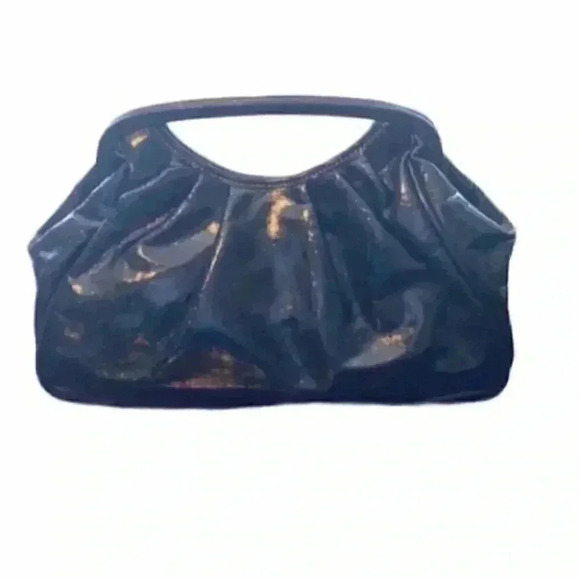 Vintage Black Patent Clutch Handbag Faux Leather Top Handle Bag Purse - Picture 12 of 12